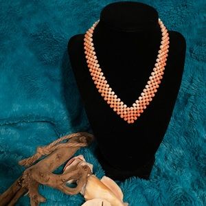 Vintage orange and white beaded V-neck necklace